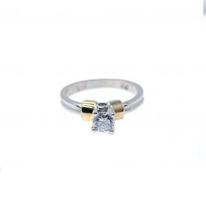 Anillo Solitario Plata con Laminilla de Oro Y Circon