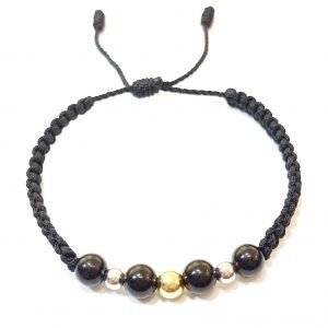 Pulsera oro 18k y turmalina tejido macrame