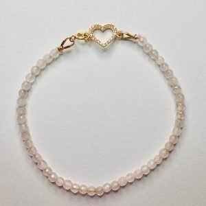 Pulsera Oro 18k Corazón y Cuarzo rosa