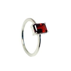 Anillo Plata Granate Rectangular