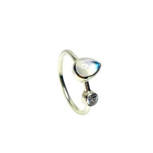 Anillo Plata Piedra Luna Gota
