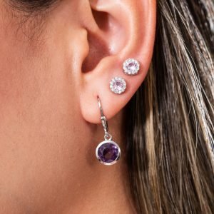 Aretes Plata y Amatista Redonda