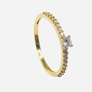 Anillo Oro Circón Central 3mm y Circones Laterales