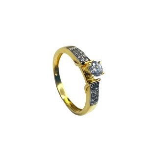 Anillo Oro 18k Circon Central y Circones Laterales