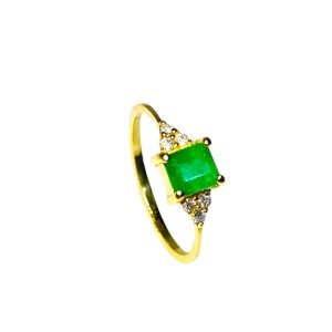 Anillo Oro 18k Esmeralda y Diamantes