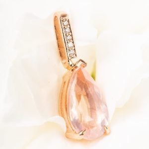 Dije Oro 18k Cuarzo Rosa y Diamantes