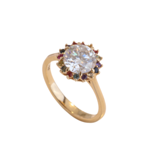 Anillo Oro 18k Moissanita y Zafiros de Colores