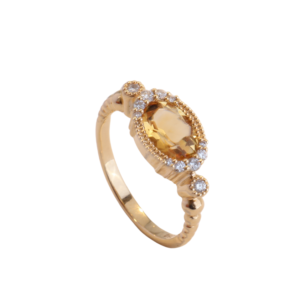 Anillo Oro 18k Citrino y Diamantes
